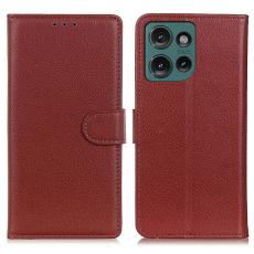  Motorola Edge 50 Neo Fodral Litchi L&auml;der Brun