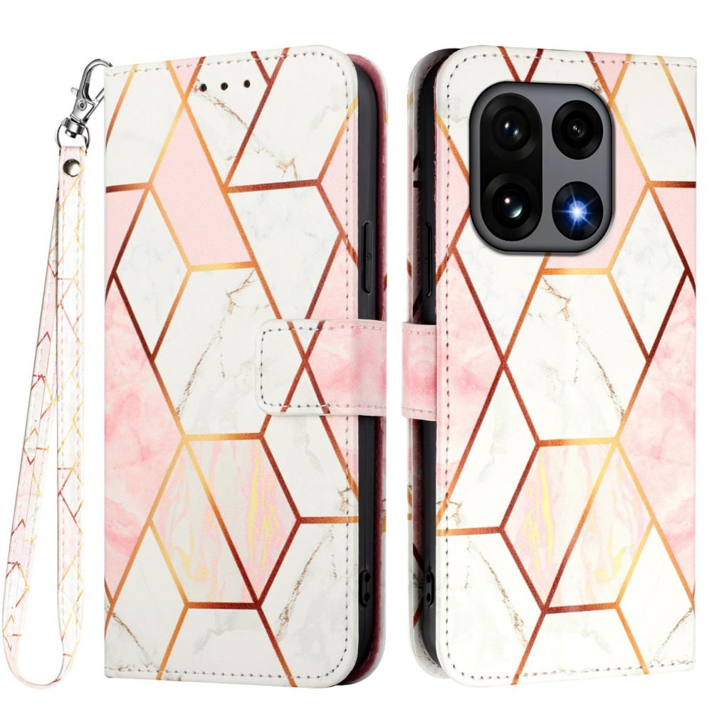 OnePlus 15 Fodral Läder Marmor Rosa / Vit