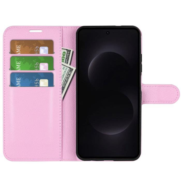 Bild 5,  Samsung Galaxy S26 Ultra Fodral Litchi Läder Ljus Rosa