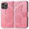  iPhone 15 Pro Max Fodral Läder Fjäril Tryck Rosa