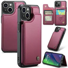 CASEME CASEME iPhone 15 Skal RFID Kickstand Pl&aring;nbok Vinr&ouml;d