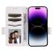  iPhone 15 Plus Fodral Litchi Textur Med Snodd Vit