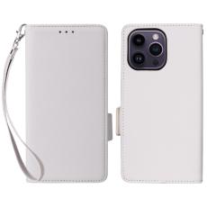  iPhone 15 Plus Fodral Litchi Textur Med Snodd Vit