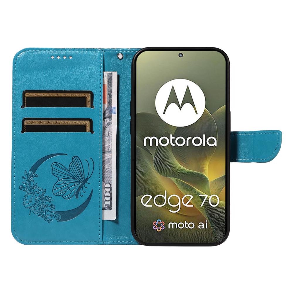  Motorola Edge 70 Fodral Med Fjäril Tryck Blå