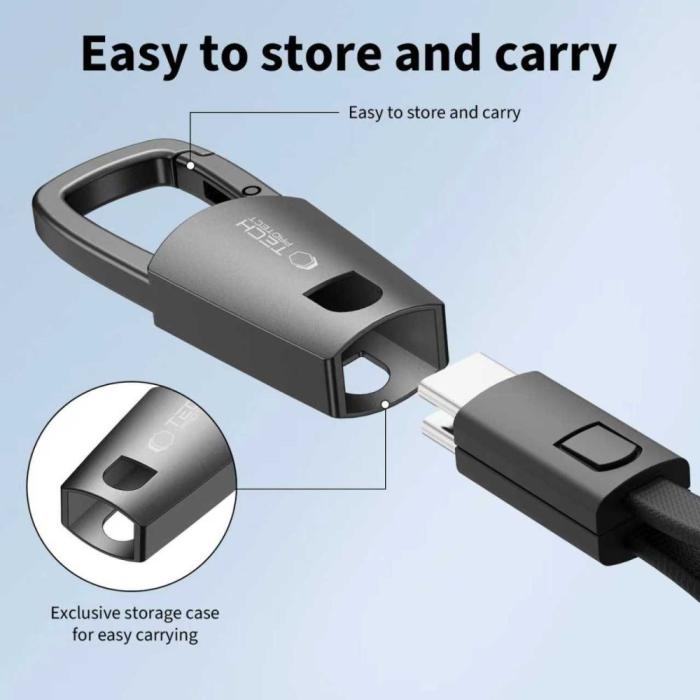 Bild 2, Tech-Protect Tech-Protect 60W/3A PD USB-C - USB-C Kabel Nyckelring Iron Grey