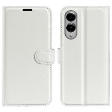  Samsung Galaxy S25 Edge Fodral Litchi L&auml;der Vit