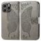  iPhone 15 Pro Max Fodral Läder Fjäril Tryck Grå