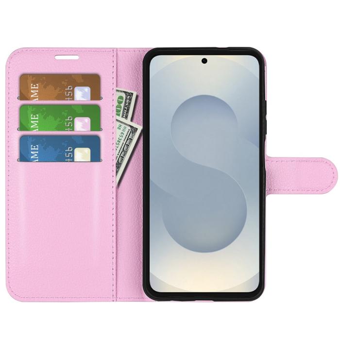 Bild 2,  Samsung Galaxy S25 Edge Fodral Litchi Läder Ljus Rosa