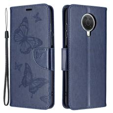  Nokia G10 / G20 Fodral Tryckt Butterfly L&auml;der M&ouml;rk Bl&aring;