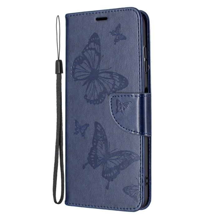 Bild 4,  Nokia G10 / G20 Fodral Tryckt Butterfly Läder Mörk Blå