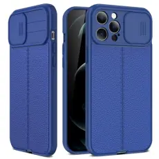  iPhone 14 Skal Litchi Textur Med Kameraskydd Bl&aring;