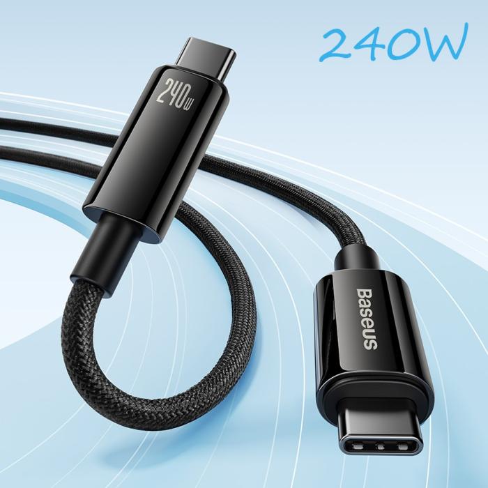 Bild 2, BASEUS Baseus 3m 240W USB-C - USB-C Kabel Tungsten Gold Series Svart