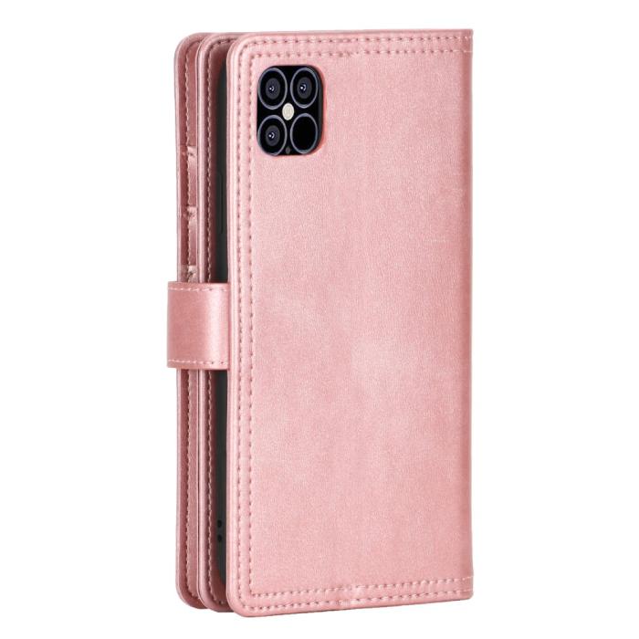 Bild 3,  iPhone 13 Pro Max - Multifunktionellt Flerkort Läder Fodral - Roséguld