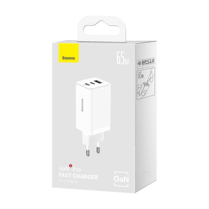 Bild 6, BASEUS Baseus 65W GaN5 Pro Väggladdare 2x USB-C 1x USB-A Vit