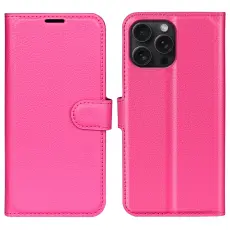  iPhone 16 Pro Fodral Litchi L&auml;der Rosa