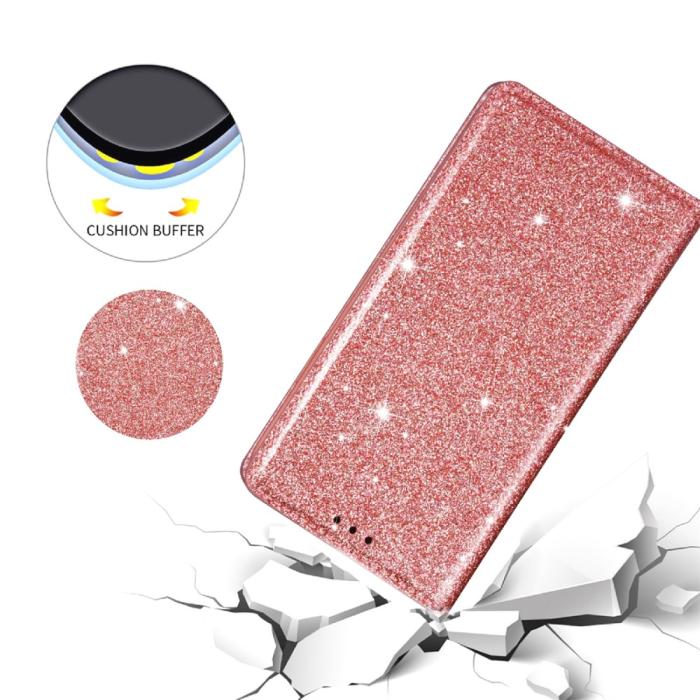 Bild 4,  iPhone 15 Plus Fodral Flip Glitter Roséguld