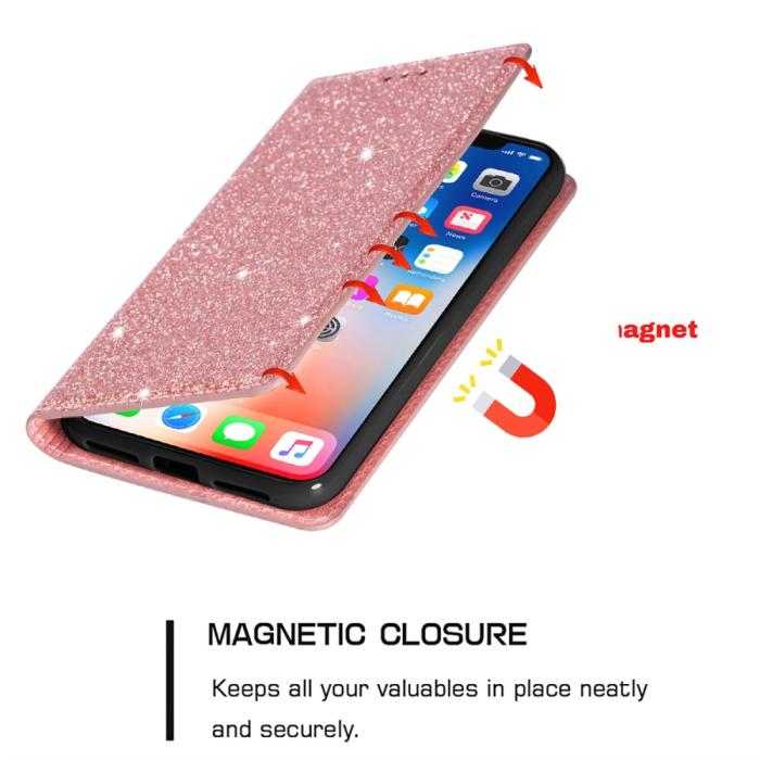 Bild 5,  iPhone 15 Plus Fodral Flip Glitter Roséguld
