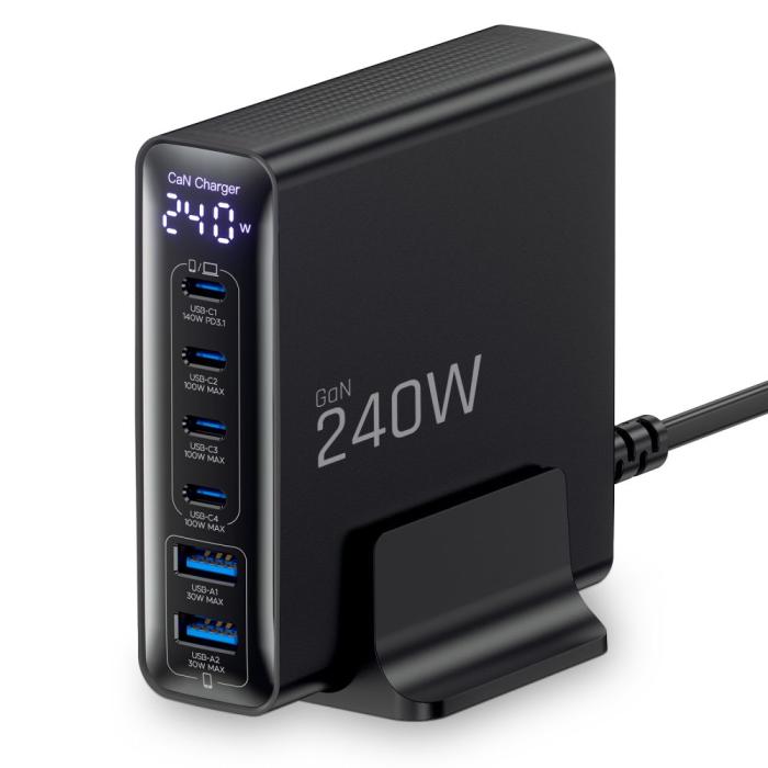 Bild 2, Tech-Protect Tech-Protect 240W QC3.0 Laddstation USB-C / USB-A Svart