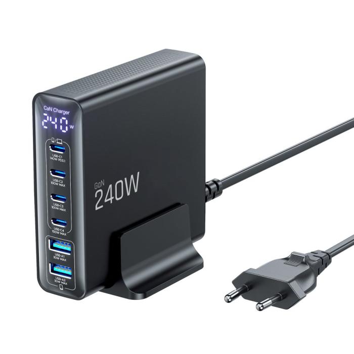 Bild 3, Tech-Protect Tech-Protect 240W QC3.0 Laddstation USB-C / USB-A Svart