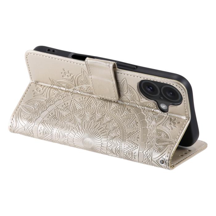 Bild 4,  iPhone 16 Fodral Mandala Läder Guld