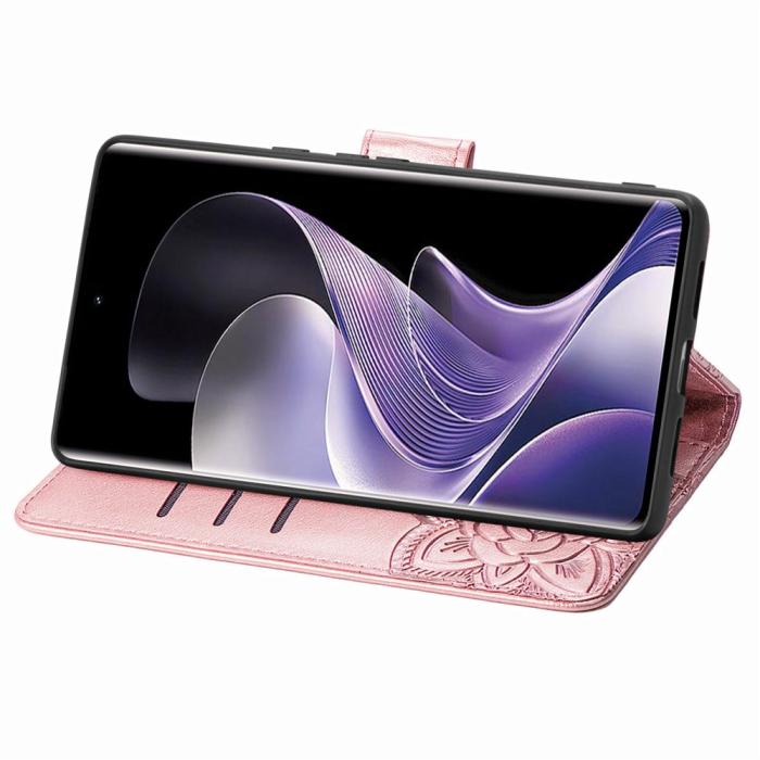 Bild 3,  Xiaomi Redmi Note 14 Pro 5G Fodral Läder Fjäril Tryck Roséguld