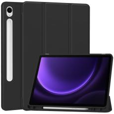  Samsung Galaxy Tab S9 FE Fodral L&auml;der Pennh&aring;llare Svart