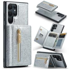 DG.MING DG.MING Galaxy S24 Ultra Skal Magnetisk Pl&aring;nbok Glitter Silver