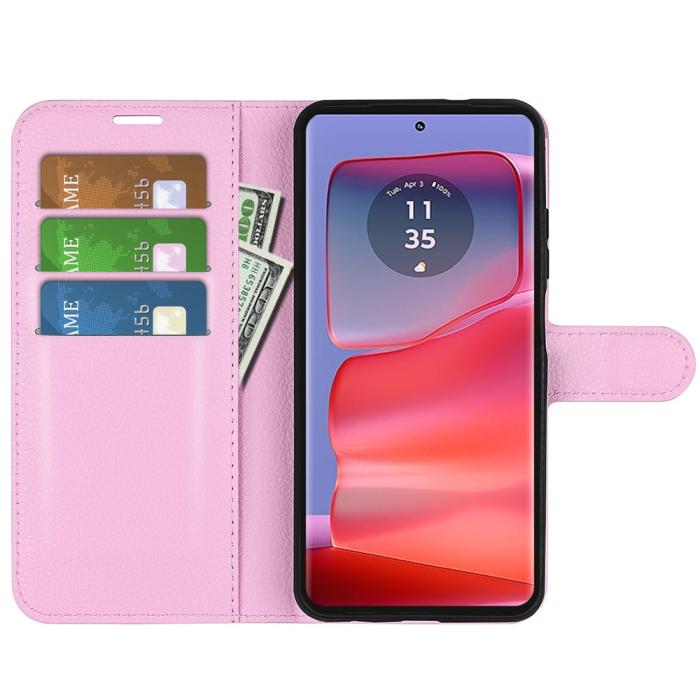 Bild 2,  Motorola Edge 50 Pro 5G Litchi Läder Fodral Ljus Rosa