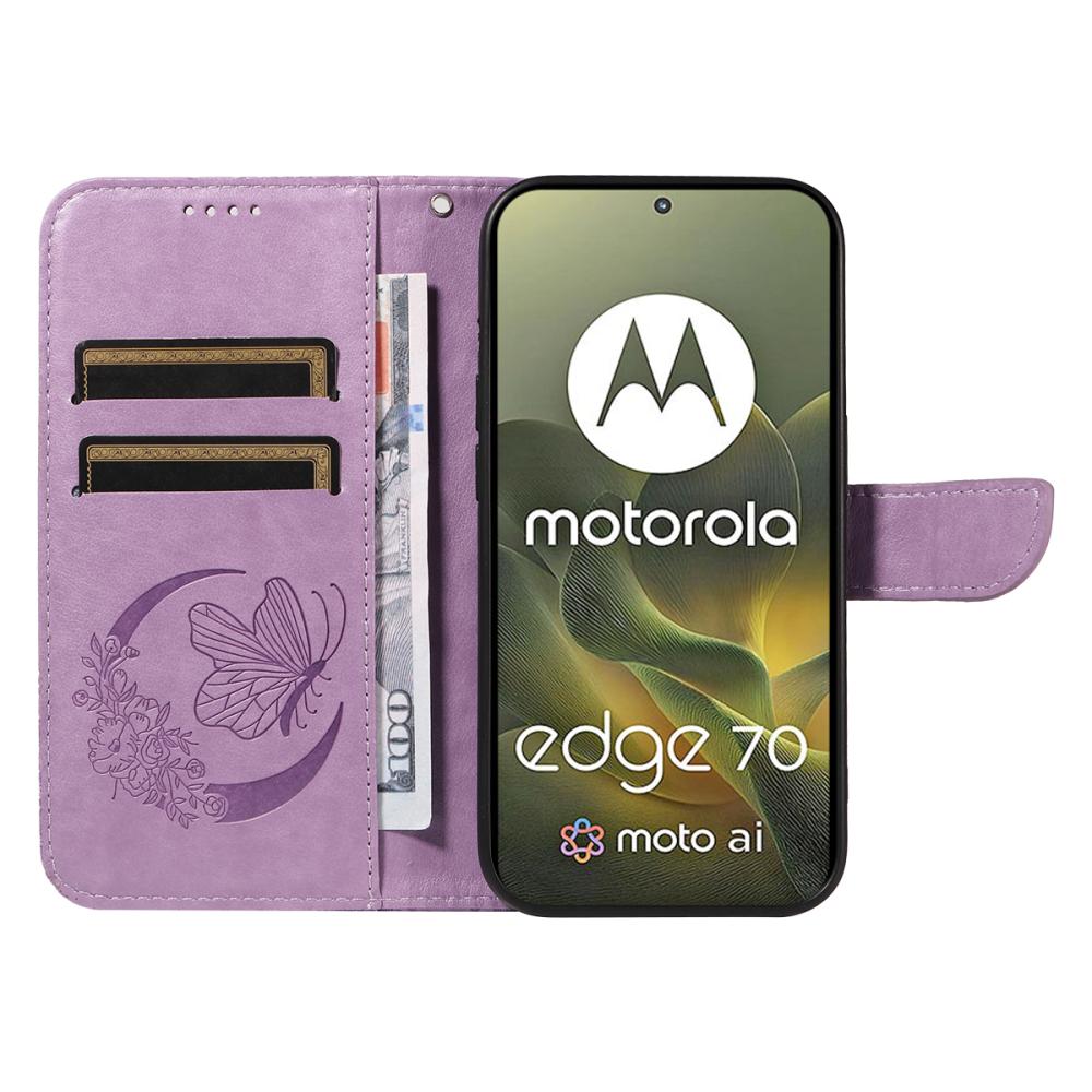  Motorola Edge 70 Fodral Med Fjäril Tryck Lila