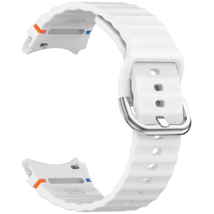 Bild 2,  Galaxy Watch 5/5 Pro/6/7/FE Armband Silikon Wave Design Vit