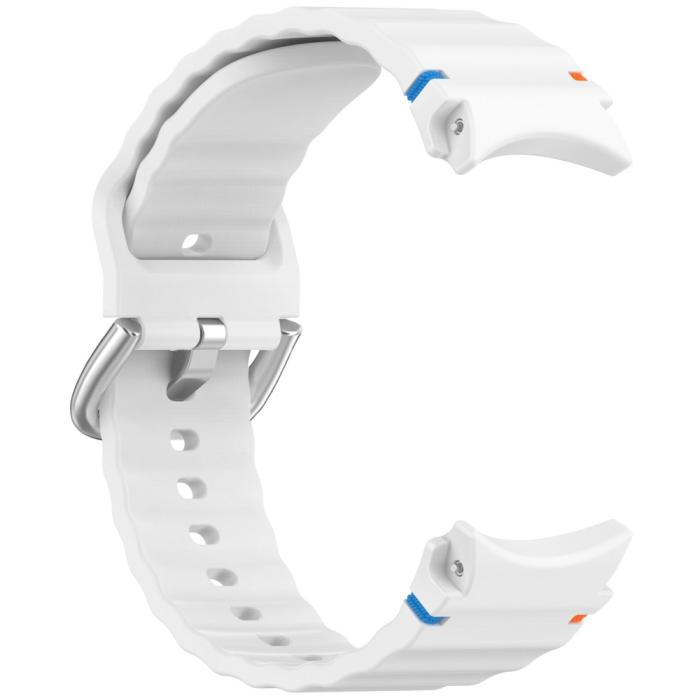 Bild 3,  Galaxy Watch 5/5 Pro/6/7/FE Armband Silikon Wave Design Vit