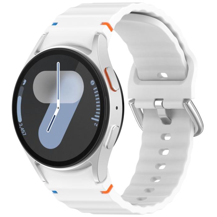 Bild 4,  Galaxy Watch 5/5 Pro/6/7/FE Armband Silikon Wave Design Vit