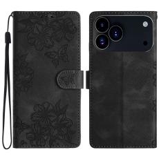  iPhone 17 Pro Max Fodral Med Blommigt Tryck L&auml;der Svart