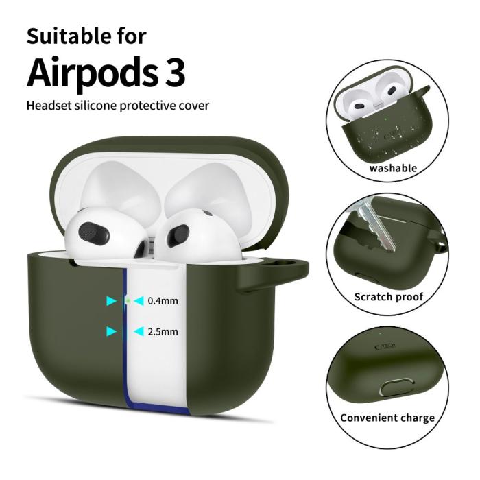 Bild 2, Tech-Protect Tech-Protect AirPods 3 Skal Silikon Hook Olive Green
