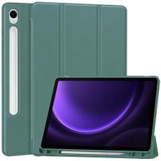  Samsung Galaxy Tab S9 FE Fodral L&auml;der Pennh&aring;llare Svartgr&ouml;n