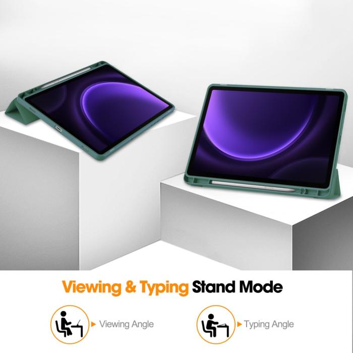 Bild 4,  Samsung Galaxy Tab S9 FE Fodral Läder Pennhållare Svartgrön