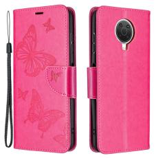  Nokia G10 / G20 Fodral Tryckt Butterfly L&auml;der Rosa