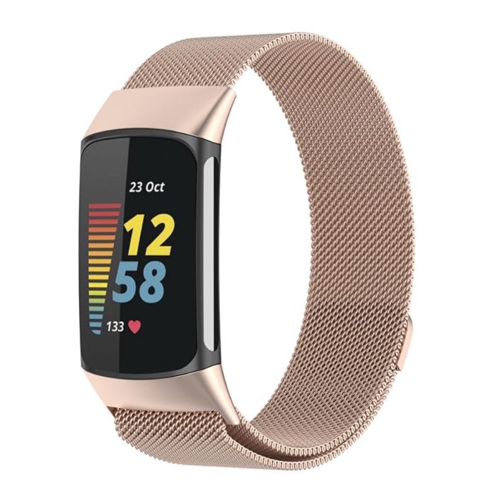 Bild 3,  Fitbit Charge 6 / 5 Metall Armband Milanese Loop Champagne Guld