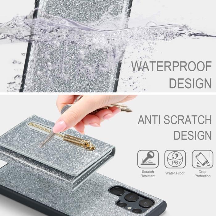 Bild 6, DG.MING DG.MING Galaxy S24 Ultra Skal Magnetisk Plånbok Glitter Silver