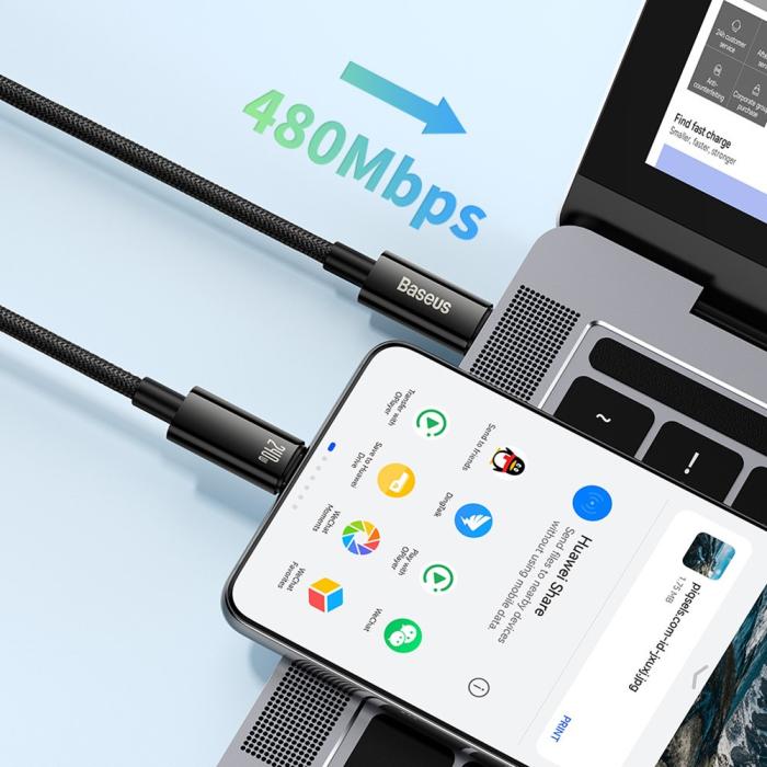 Bild 4, BASEUS Baseus 1m 240W USB-C - USB-C Kabel Tungsten Gold Series Svart