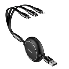 BASEUS Basues 1.2 m 3in1 USB-C / Lightning / MicroUSB Retractable Svart