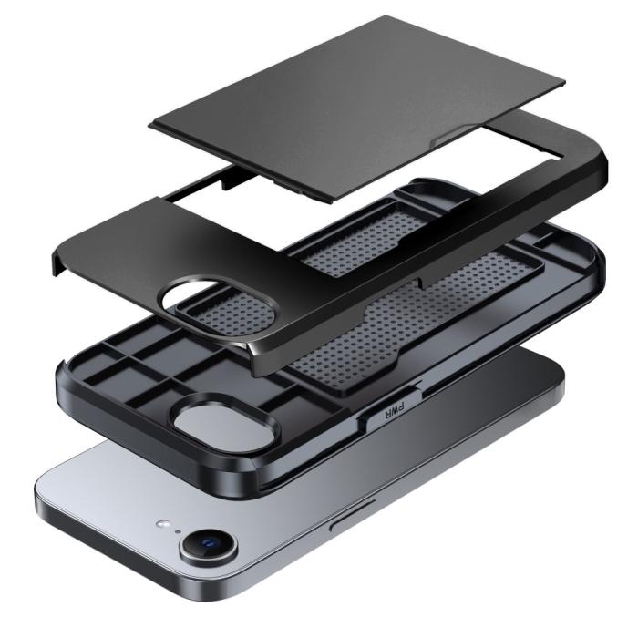 Bild 2,  iPhone 17e / 16e Skal Hybrid Med Kortfack Svart