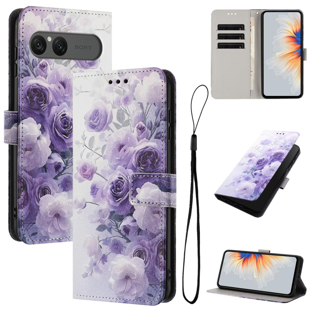  Sony Xperia 10 VII Fodral Med Tryck Lila Rosor