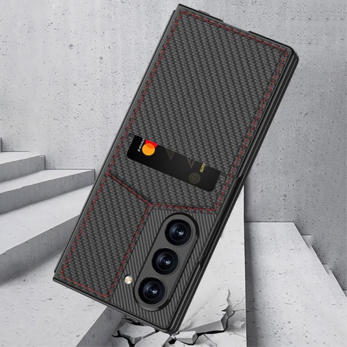 Bild 2, GKK GKK Galaxy Z Fold 6 Skal Kickstand Med Korthållare Kolfiber Svart