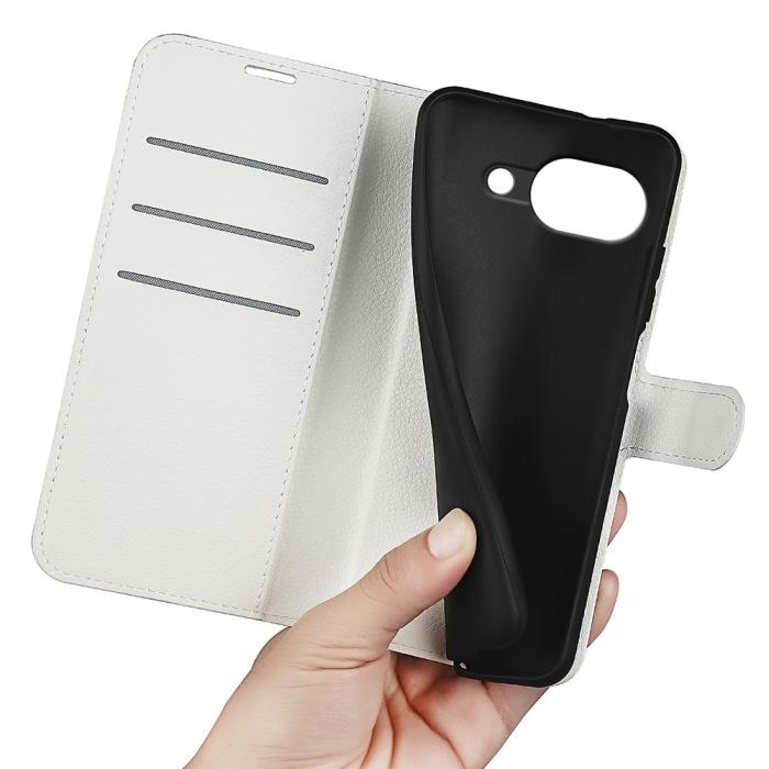 Bild 4,  Google Pixel 10a Fodral Litchi Läder Vit