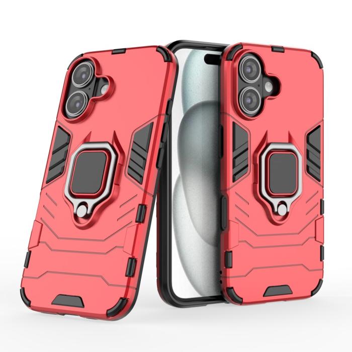 Bild 2,  iPhone 16 Skal Hybrid Ring Armor Röd