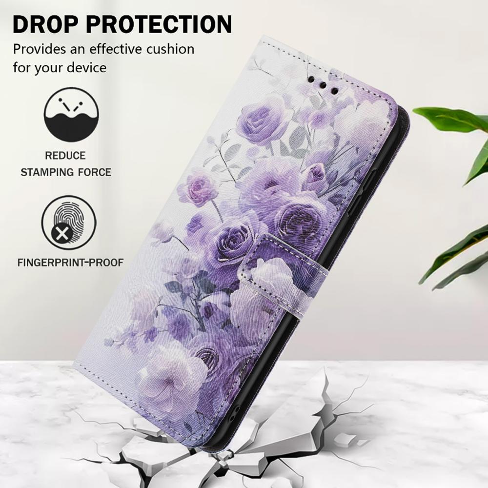  Sony Xperia 10 VII Fodral Med Tryck Lila Rosor