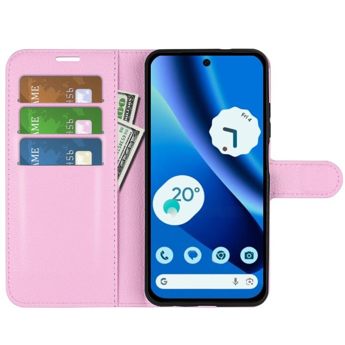 Bild 2,  Google Pixel 10a Fodral Litchi Läder Ljus Rosa