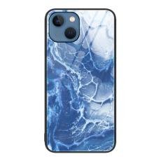  iPhone 14 Skal Marmor H&auml;rdat Glas Bl&aring;tt Hav