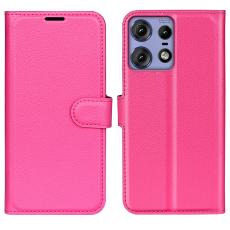  Motorola Edge 50 Pro 5G Litchi L&auml;der Fodral Rosa